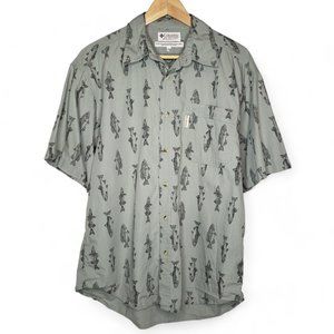 Columbia Fish Graphic Cotton Button Down Shirt M